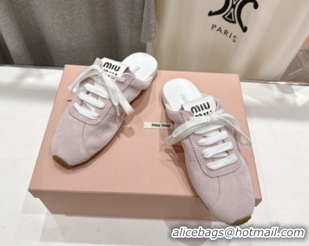 Top Grade Miu Miu Plumet Suede Flat Sneaker Mules Light Pink 2025 MIU060303