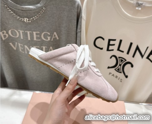 Top Grade Miu Miu Plumet Suede Flat Sneaker Mules Light Pink 2025 MIU060303