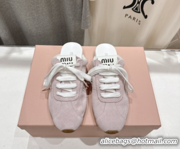 Top Grade Miu Miu Plumet Suede Flat Sneaker Mules Light Pink 2025 MIU060303