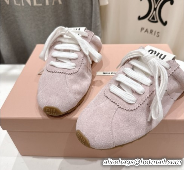 Top Grade Miu Miu Plumet Suede Flat Sneaker Mules Light Pink 2025 MIU060303