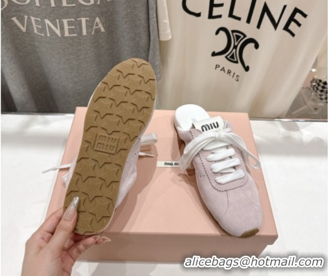 Top Grade Miu Miu Plumet Suede Flat Sneaker Mules Light Pink 2025 MIU060303