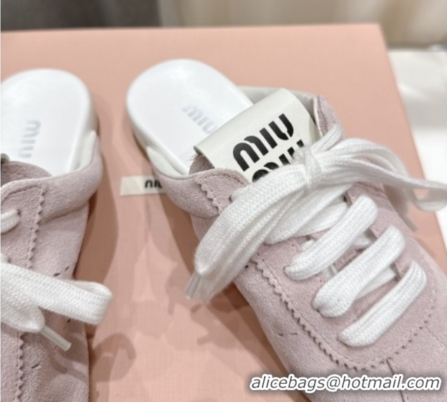 Top Grade Miu Miu Plumet Suede Flat Sneaker Mules Light Pink 2025 MIU060303