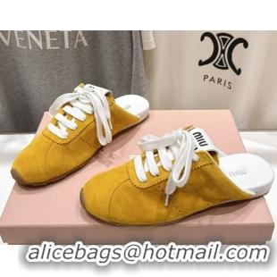Durable Miu Miu Plumet Suede Flat Sneaker Mules Yellow 2025 MIU060303