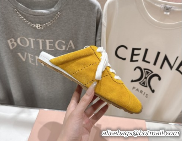 Durable Miu Miu Plumet Suede Flat Sneaker Mules Yellow 2025 MIU060303