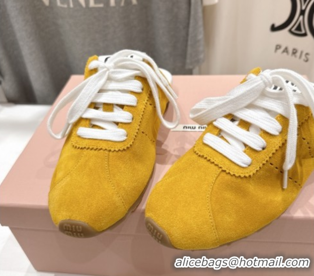 Durable Miu Miu Plumet Suede Flat Sneaker Mules Yellow 2025 MIU060303