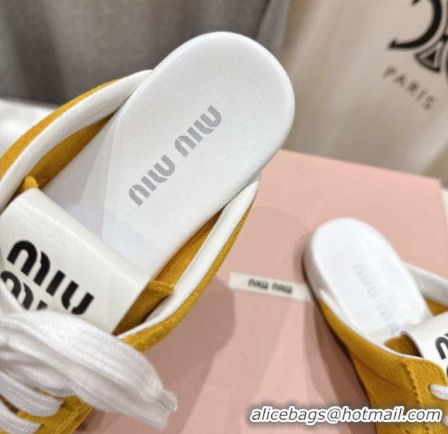 Durable Miu Miu Plumet Suede Flat Sneaker Mules Yellow 2025 MIU060303