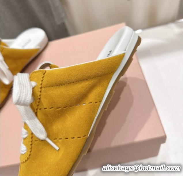 Durable Miu Miu Plumet Suede Flat Sneaker Mules Yellow 2025 MIU060303