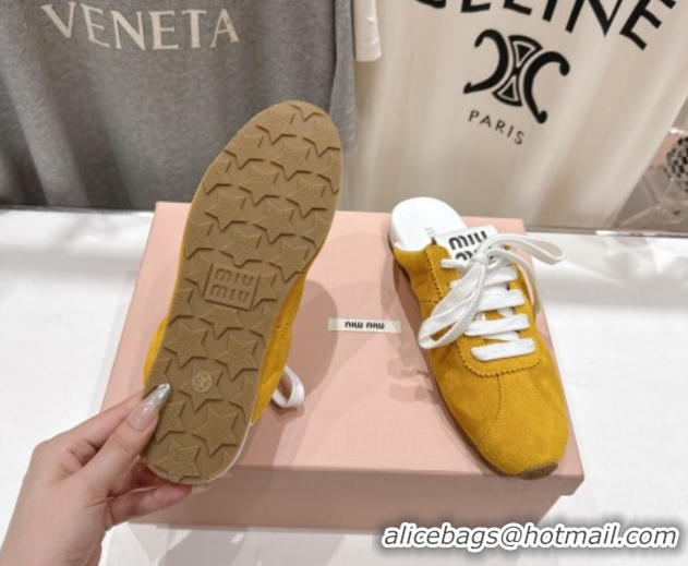Durable Miu Miu Plumet Suede Flat Sneaker Mules Yellow 2025 MIU060303