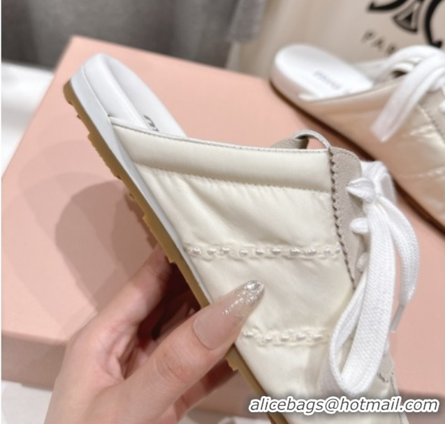 Popular Style Miu Miu Plumet Suede and Fabric Flat Sneaker Mules White 2025 MIU060303