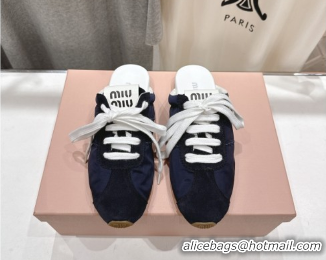 Purchase Miu Miu Plumet Suede and Fabric Flat Sneaker Mules Black 2025 MIU060303