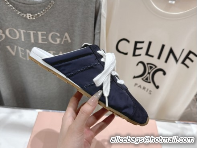 Purchase Miu Miu Plumet Suede and Fabric Flat Sneaker Mules Black 2025 MIU060303
