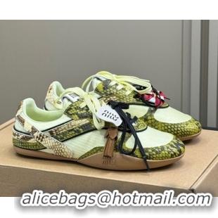 Duplicate Miu Miu Gymnasium Sneakers in Snakeskin Embossed Leather and Knit Yellow 50603116