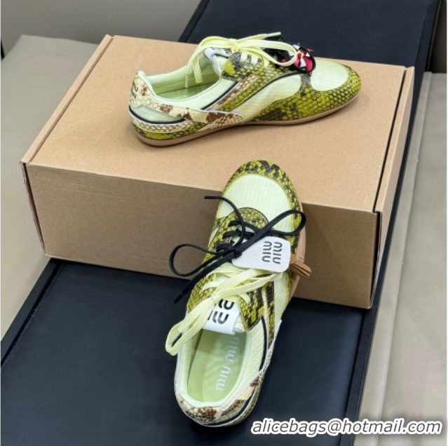 Duplicate Miu Miu Gymnasium Sneakers in Snakeskin Embossed Leather and Knit Yellow 50603116