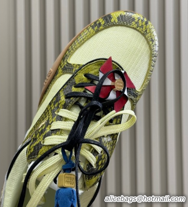 Duplicate Miu Miu Gymnasium Sneakers in Snakeskin Embossed Leather and Knit Yellow 50603116