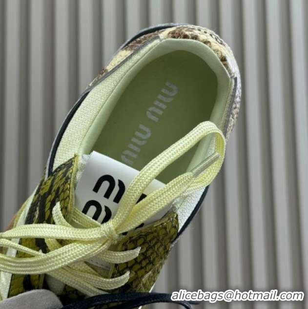 Duplicate Miu Miu Gymnasium Sneakers in Snakeskin Embossed Leather and Knit Yellow 50603116