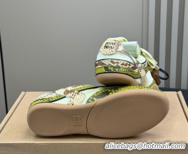 Duplicate Miu Miu Gymnasium Sneakers in Snakeskin Embossed Leather and Knit Yellow 50603116