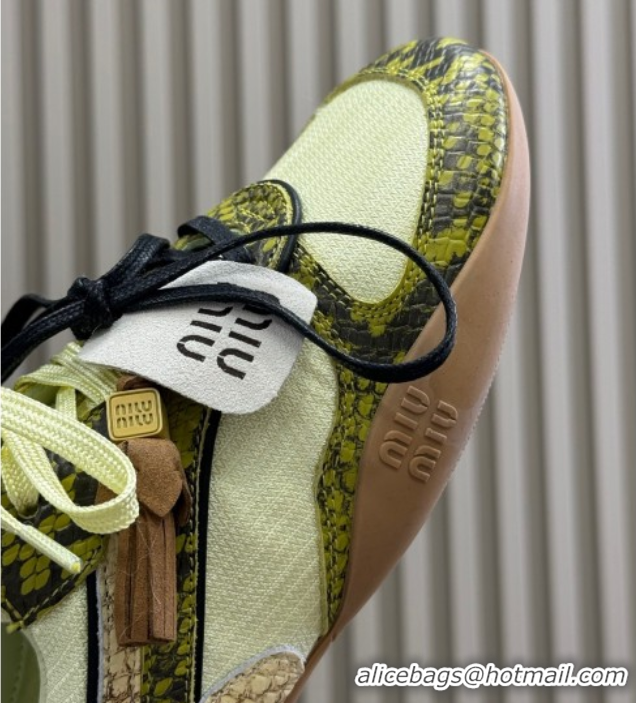 Duplicate Miu Miu Gymnasium Sneakers in Snakeskin Embossed Leather and Knit Yellow 50603116