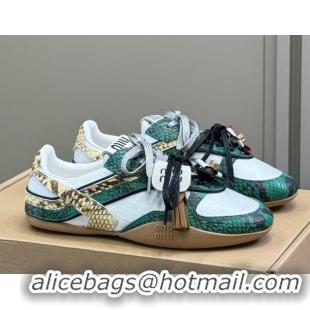 Hot Style Miu Miu Gymnasium Sneakers in Snakeskin Embossed Leather and Knit Green 50603117
