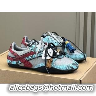 Best Price Miu Miu Gymnasium Sneakers in Snakeskin Embossed Leather and Knit Blue 50603118