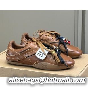 Classic Hot Miu Miu Gymnasium Sneakers in Calf Leather Brown 0603119