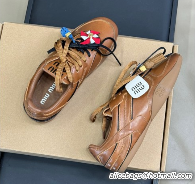 Classic Hot Miu Miu Gymnasium Sneakers in Calf Leather Brown 0603119