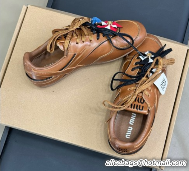 Classic Hot Miu Miu Gymnasium Sneakers in Calf Leather Brown 0603119