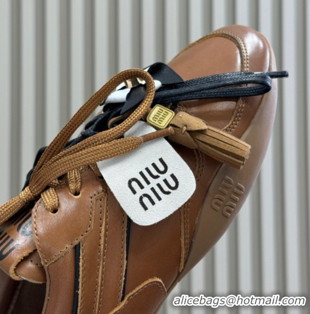 Classic Hot Miu Miu Gymnasium Sneakers in Calf Leather Brown 0603119