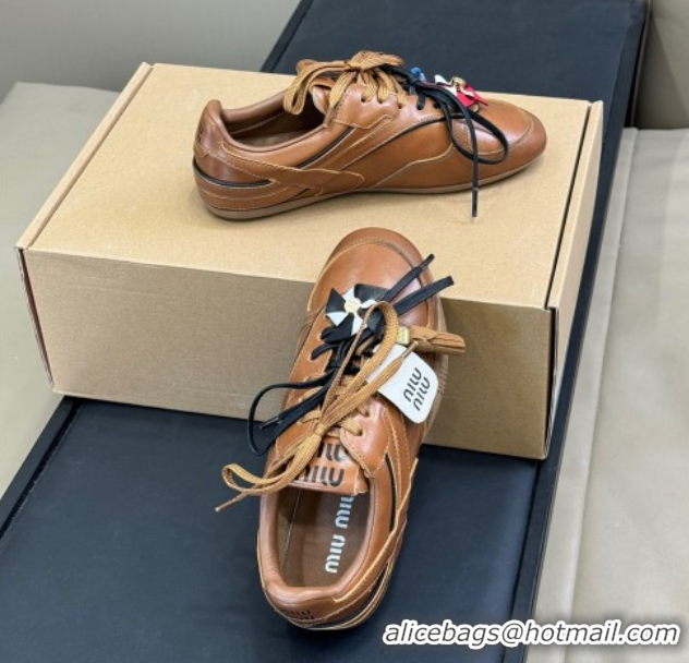 Classic Hot Miu Miu Gymnasium Sneakers in Calf Leather Brown 0603119