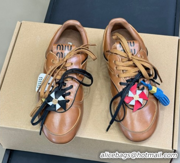 Classic Hot Miu Miu Gymnasium Sneakers in Calf Leather Brown 0603119