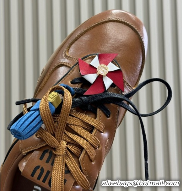 Classic Hot Miu Miu Gymnasium Sneakers in Calf Leather Brown 0603119