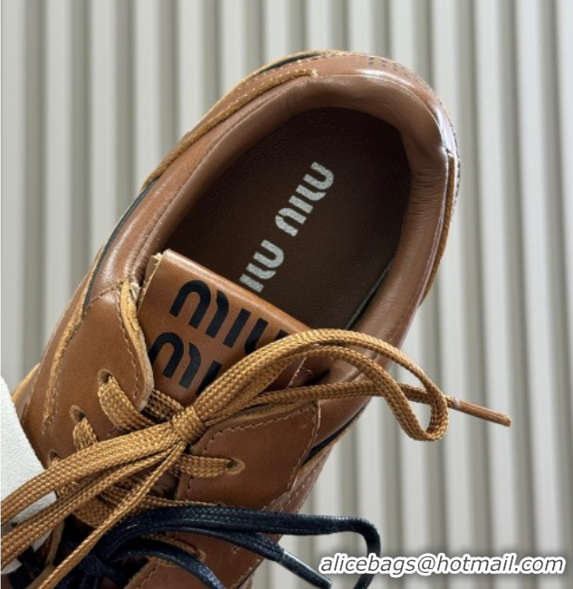 Classic Hot Miu Miu Gymnasium Sneakers in Calf Leather Brown 0603119