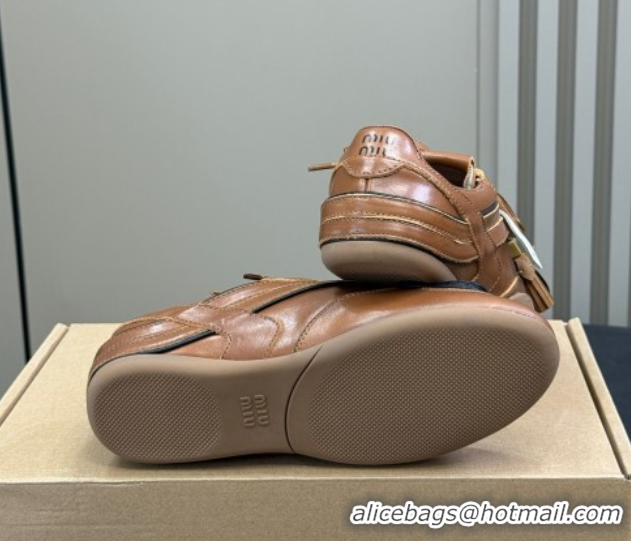 Classic Hot Miu Miu Gymnasium Sneakers in Calf Leather Brown 0603119