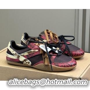 Luxurious Miu Miu Gymnasium Sneakers in Snakeskin Embossed Leather and Knit Red 50603120