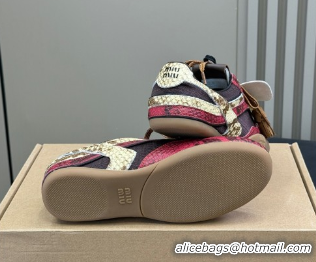 Luxurious Miu Miu Gymnasium Sneakers in Snakeskin Embossed Leather and Knit Red 50603120
