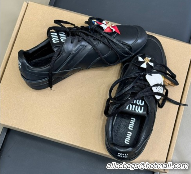 Sophisticated Miu Miu Gymnasium Sneakers in Calf Leather Black 0603121