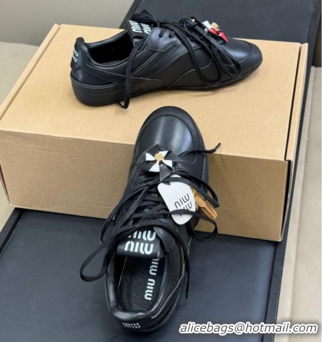 Sophisticated Miu Miu Gymnasium Sneakers in Calf Leather Black 0603121