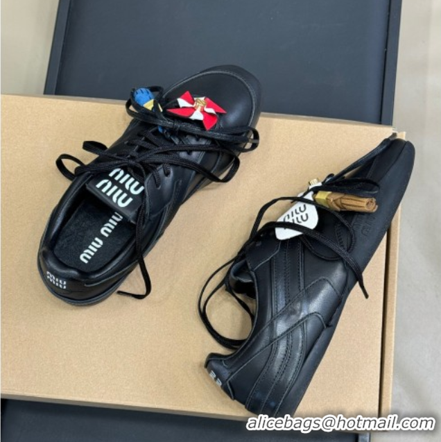 Sophisticated Miu Miu Gymnasium Sneakers in Calf Leather Black 0603121