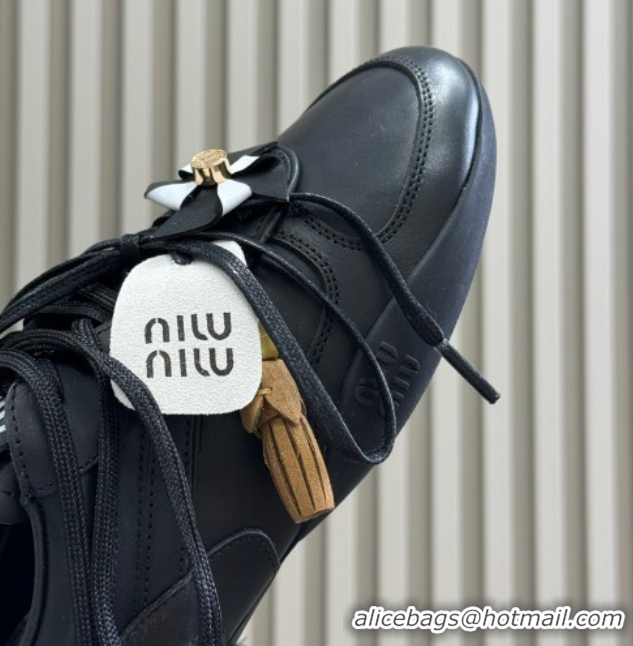 Sophisticated Miu Miu Gymnasium Sneakers in Calf Leather Black 0603121