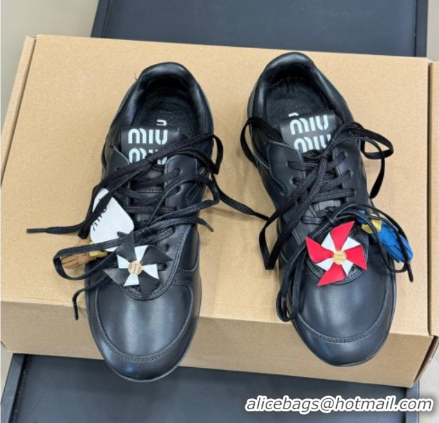 Sophisticated Miu Miu Gymnasium Sneakers in Calf Leather Black 0603121