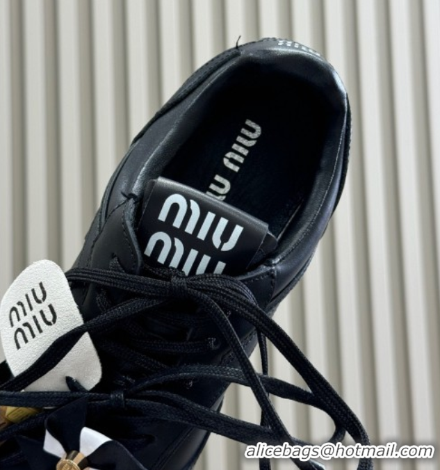 Sophisticated Miu Miu Gymnasium Sneakers in Calf Leather Black 0603121