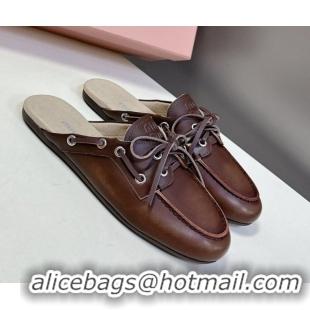Low Price Miu Miu Faded Leather Sneaker Mules Brown 2025 5D455E