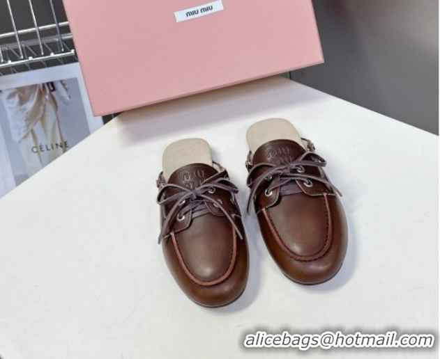 Low Price Miu Miu Faded Leather Sneaker Mules Brown 2025 5D455E