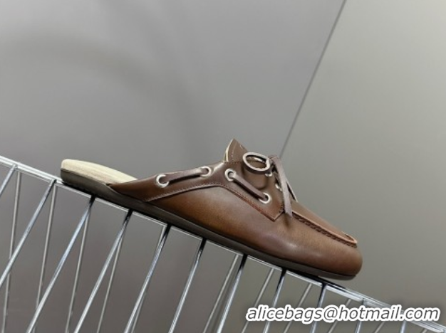 Low Price Miu Miu Faded Leather Sneaker Mules Brown 2025 5D455E