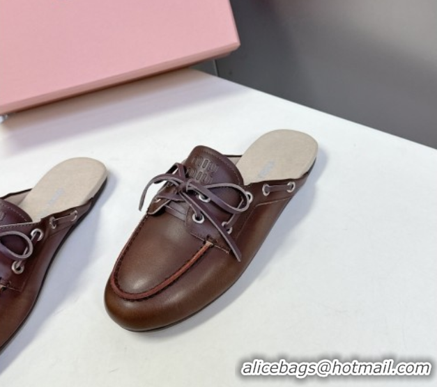 Low Price Miu Miu Faded Leather Sneaker Mules Brown 2025 5D455E