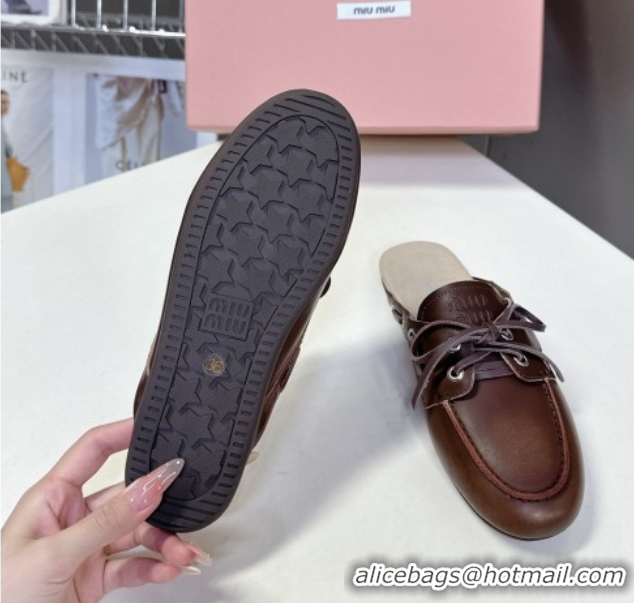 Low Price Miu Miu Faded Leather Sneaker Mules Brown 2025 5D455E