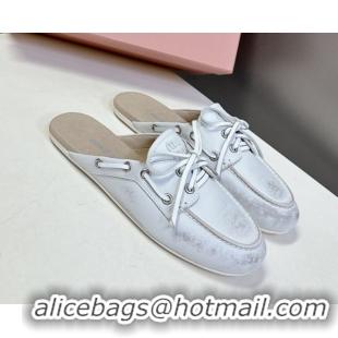 Top Design Miu Miu Faded Leather Sneaker Mules White 2025 5D455E