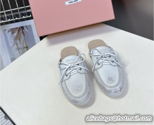 Top Design Miu Miu Faded Leather Sneaker Mules White 2025 5D455E