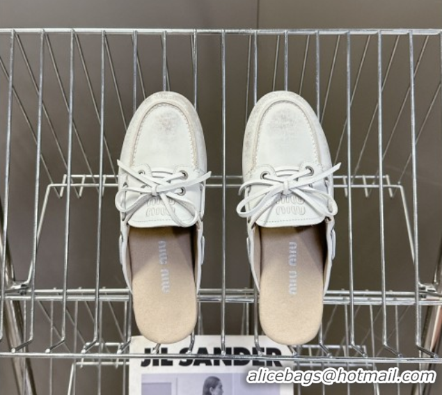 Top Design Miu Miu Faded Leather Sneaker Mules White 2025 5D455E