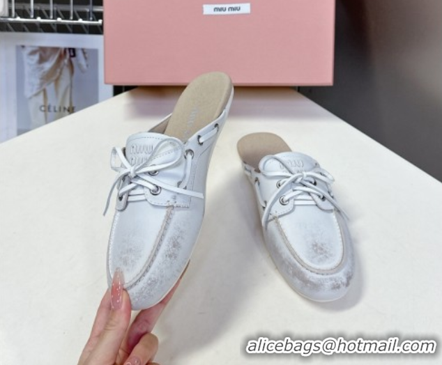 Top Design Miu Miu Faded Leather Sneaker Mules White 2025 5D455E