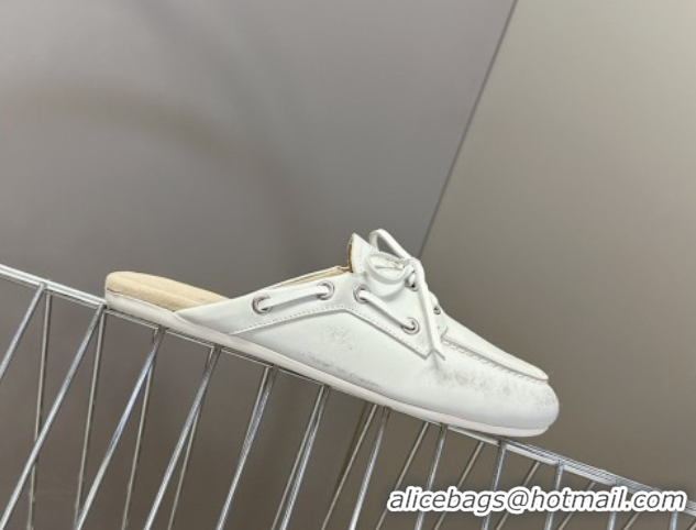 Top Design Miu Miu Faded Leather Sneaker Mules White 2025 5D455E